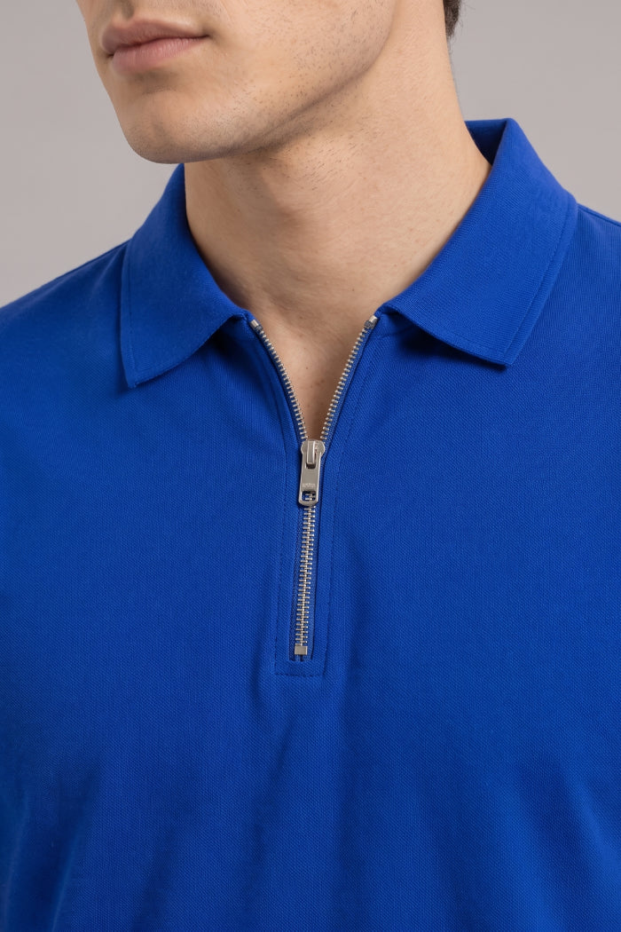 Royal Blue Zipper Polo – Sporty Matty