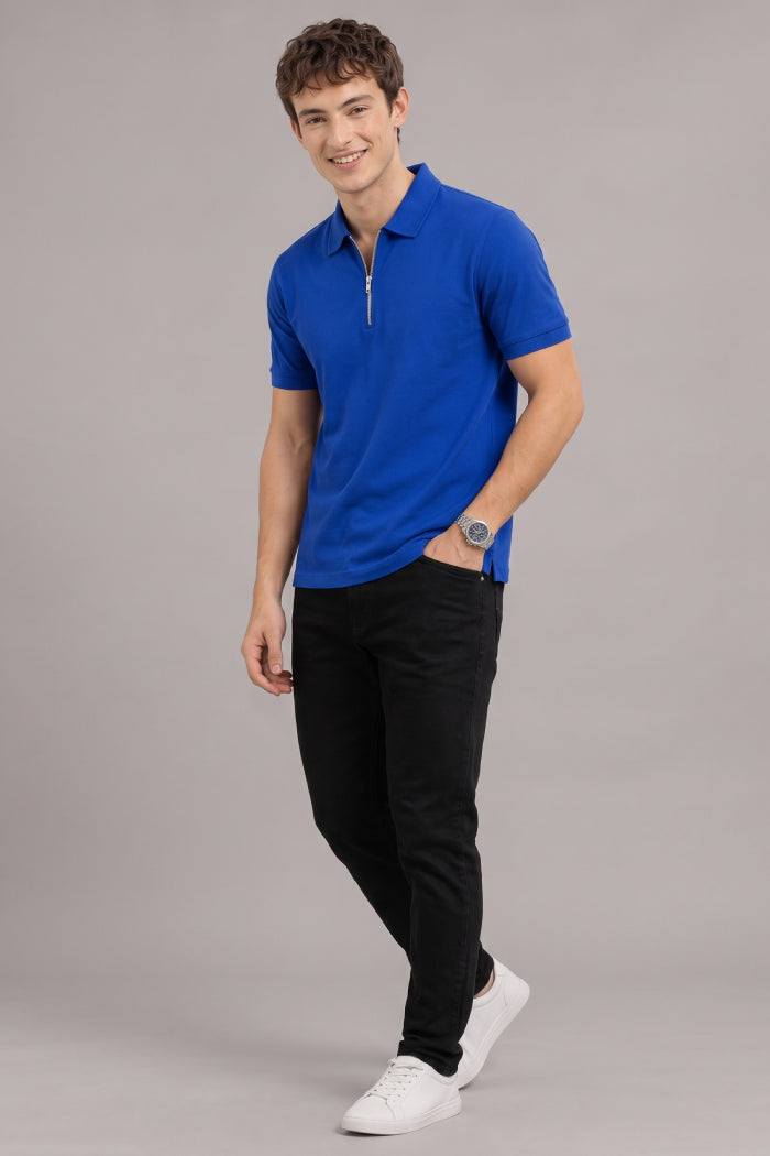 Royal Blue Zipper Polo – Sporty Matty