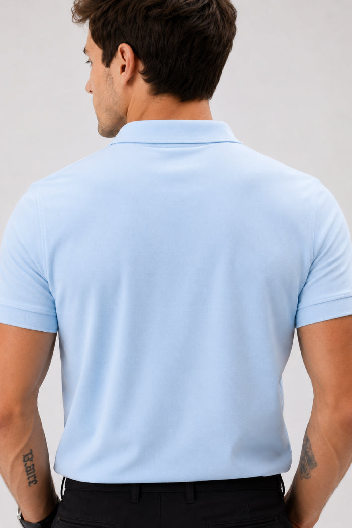 Sky Blue Zipper Polo – Matty Lycra