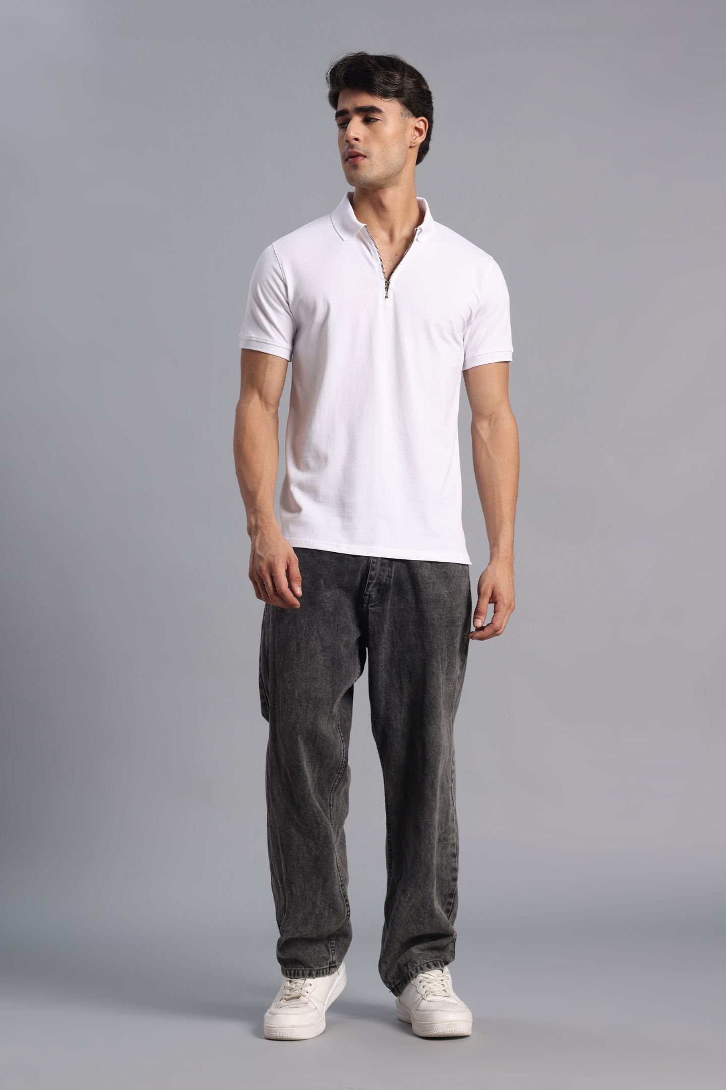 White Zipper Polo T-shirt - Matty Lycra