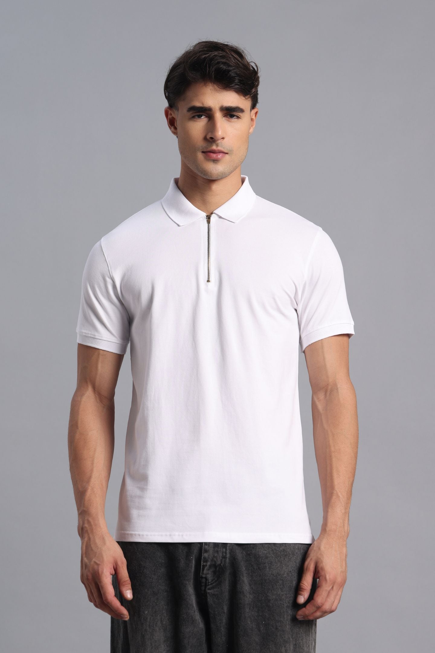 White Zipper Polo T-shirt - Matty Lycra