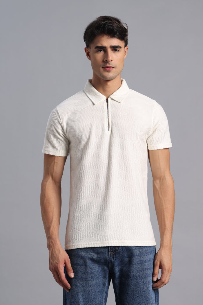 White Zipper Polo T-shirt for Men