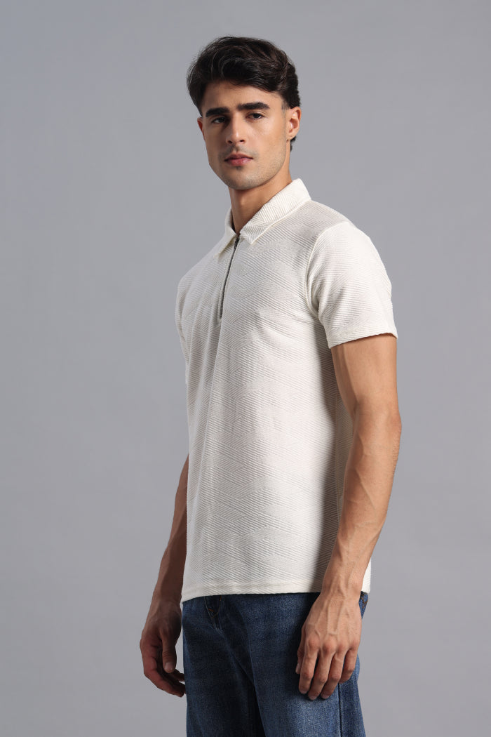 White Zipper Polo T-shirt for Men