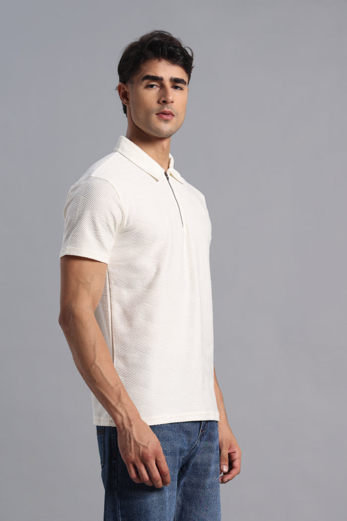 White Zipper Polo T-shirt for Men