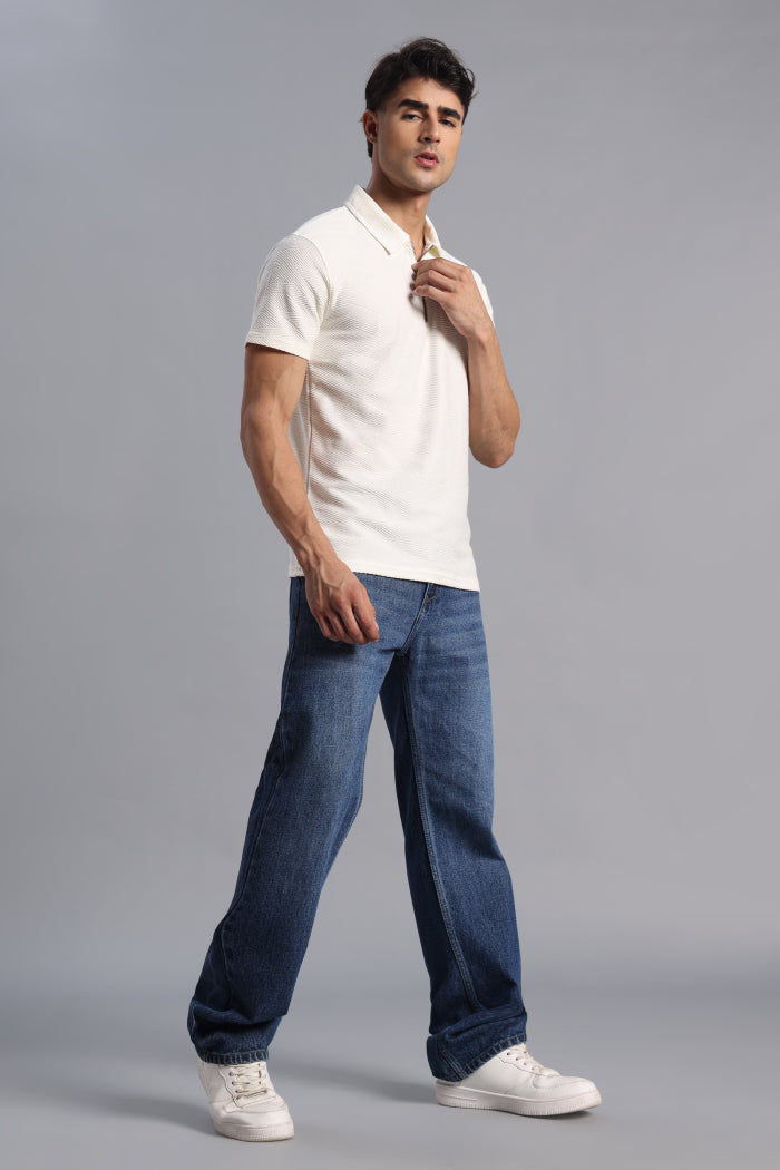 White Zipper Polo T-shirt for Men