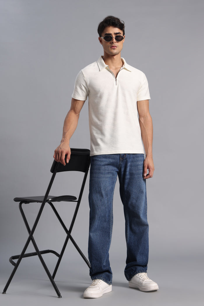 White Zipper Polo T-shirt for Men