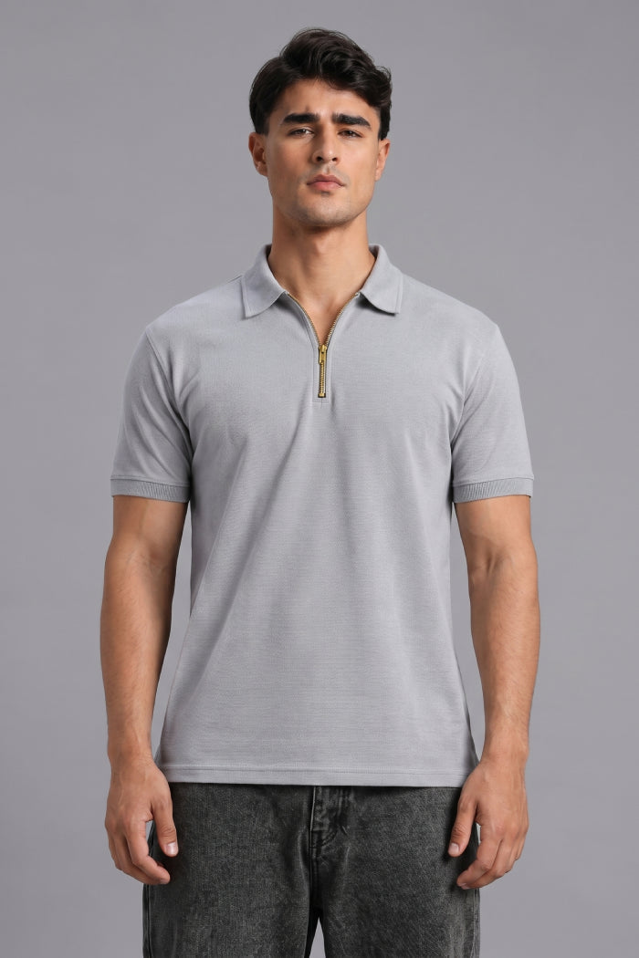 Grey Zipper Polo