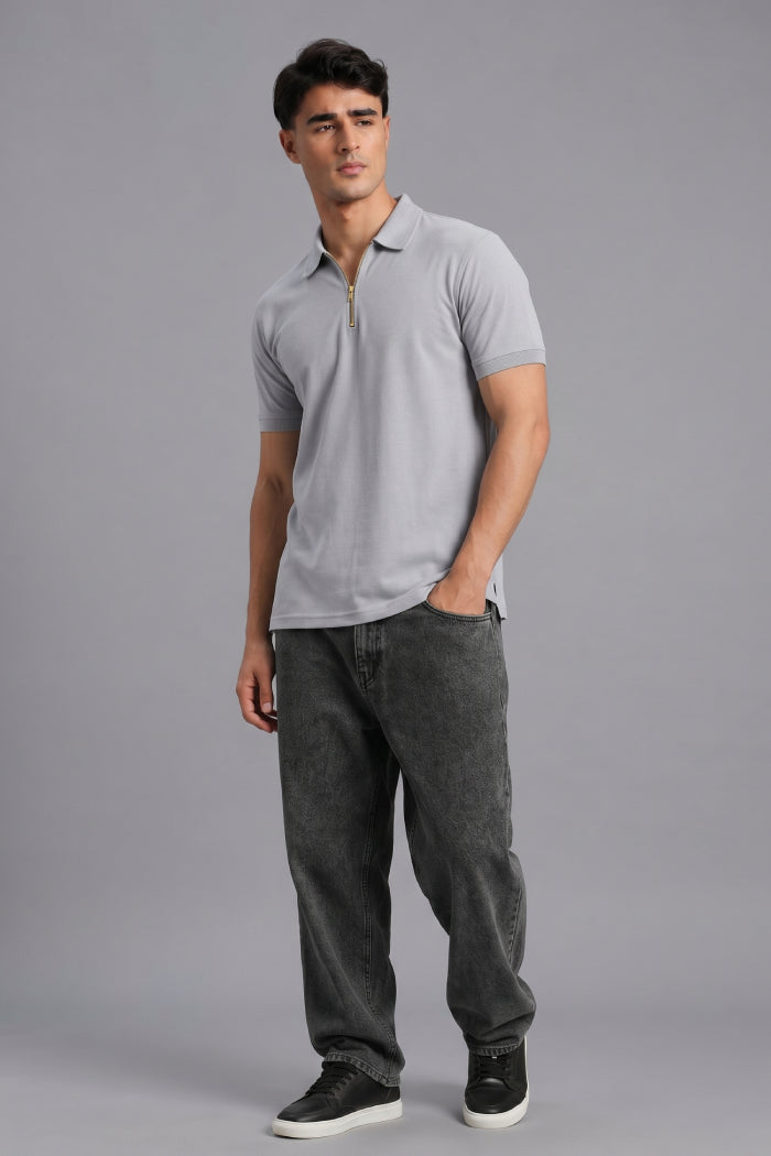 Grey Zipper Polo
