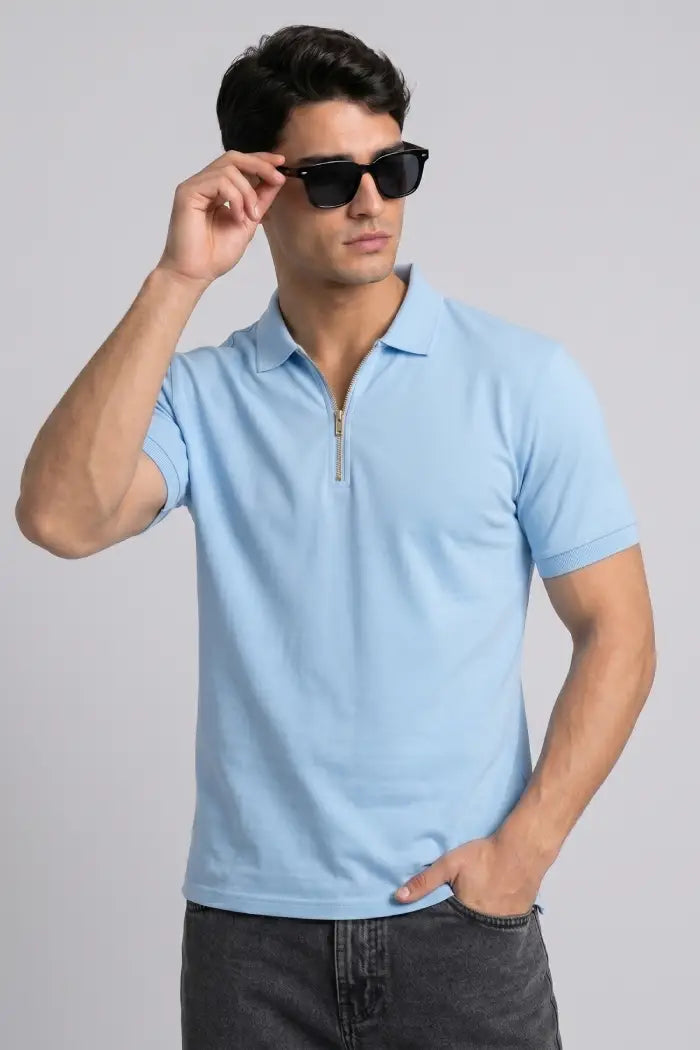 Sky Blue Zipper Polo – Matty Lycra