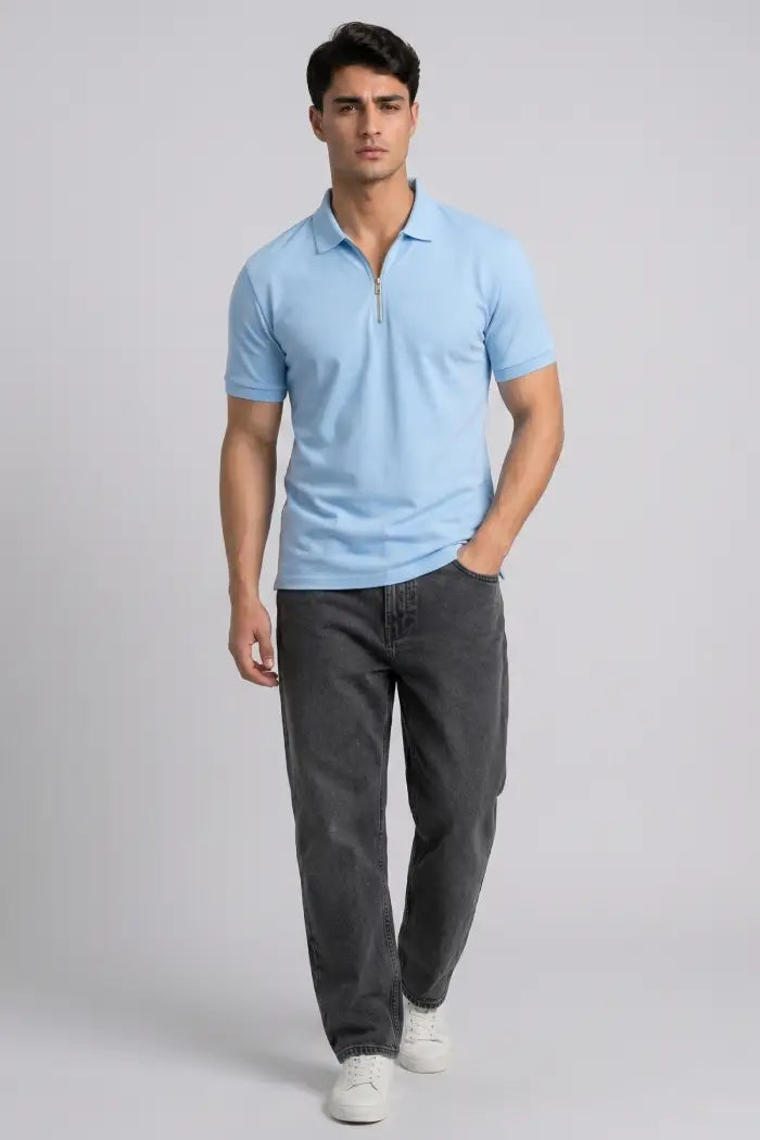 Sky Blue Zipper Polo – Matty Lycra