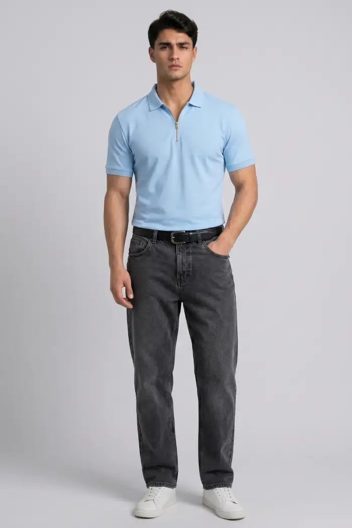 Sky Blue Zipper Polo – Matty Lycra