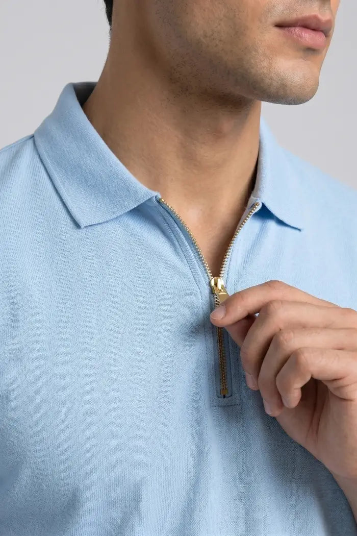 Sky Blue Zipper Polo – Matty Lycra