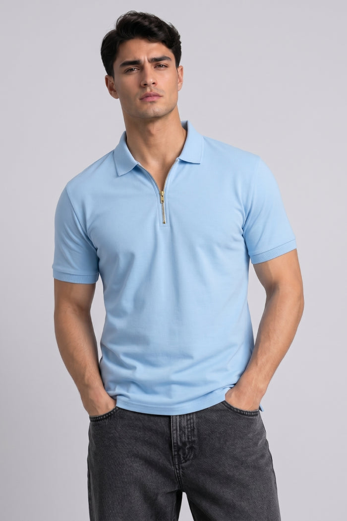 Sky Blue Zipper Polo – Matty Lycra