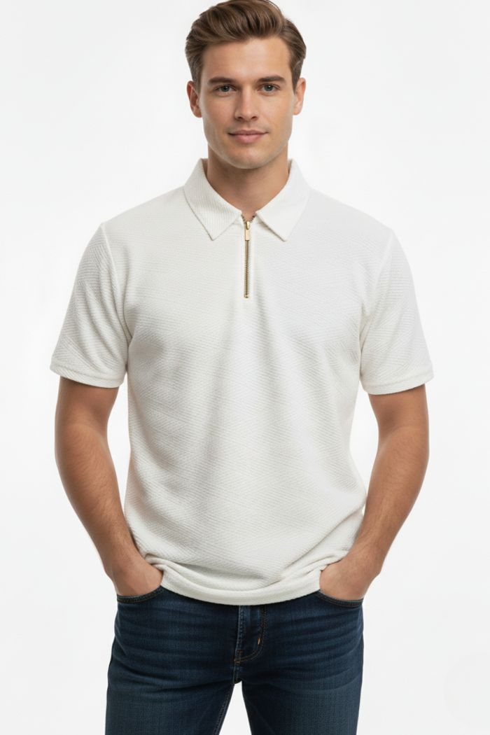 White Zipper Polo T-shirt